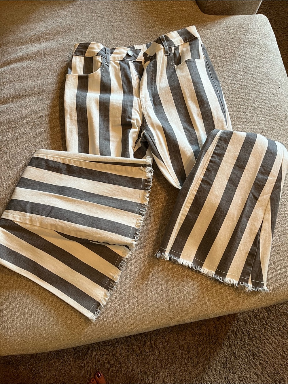 Striped Black & White Wide-Leg Jeans